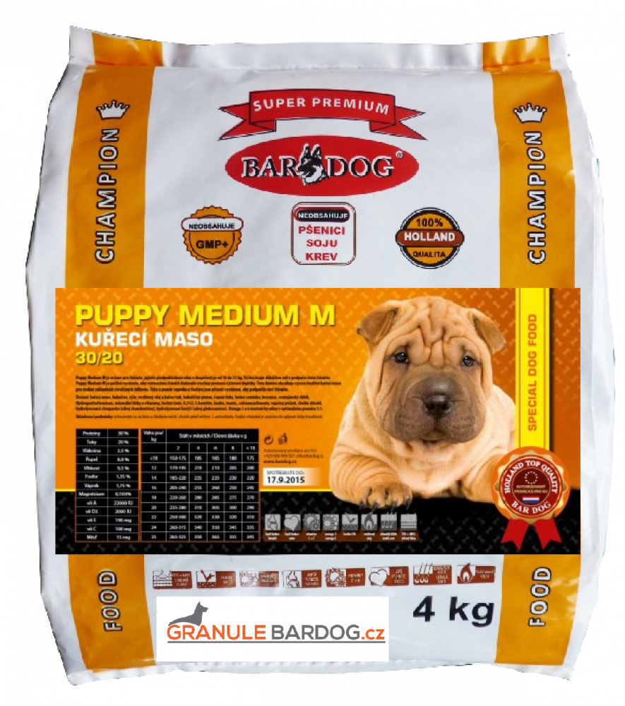 Bardog Super prémiové granule Puppy Medium M 30/20 4 kg