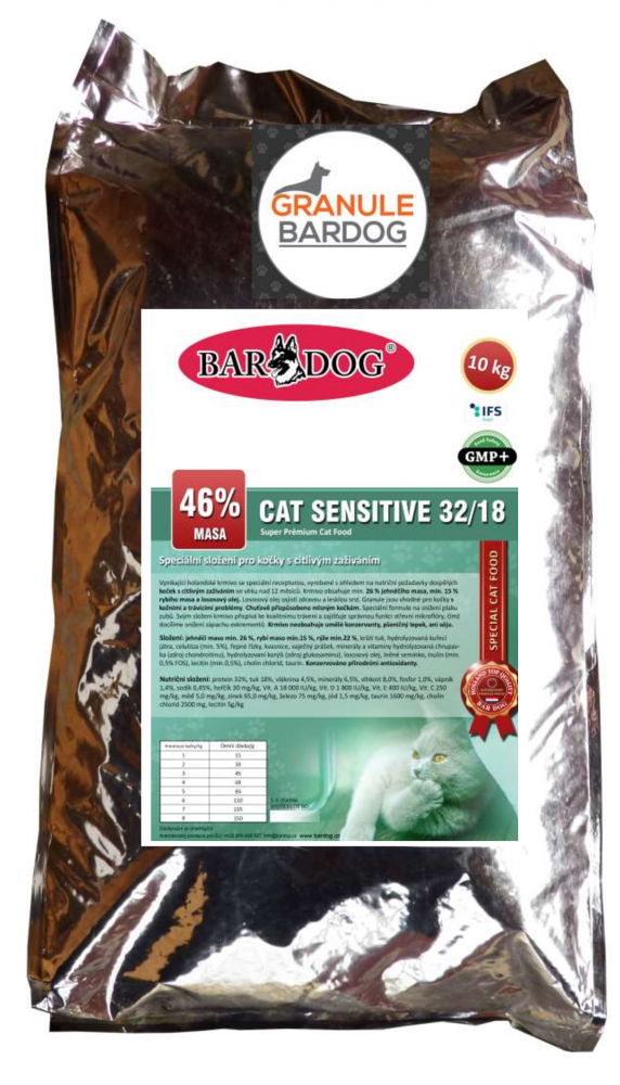 Bardog Krmivo pro kočky Cat Sensitive 32/18 - 10 kg