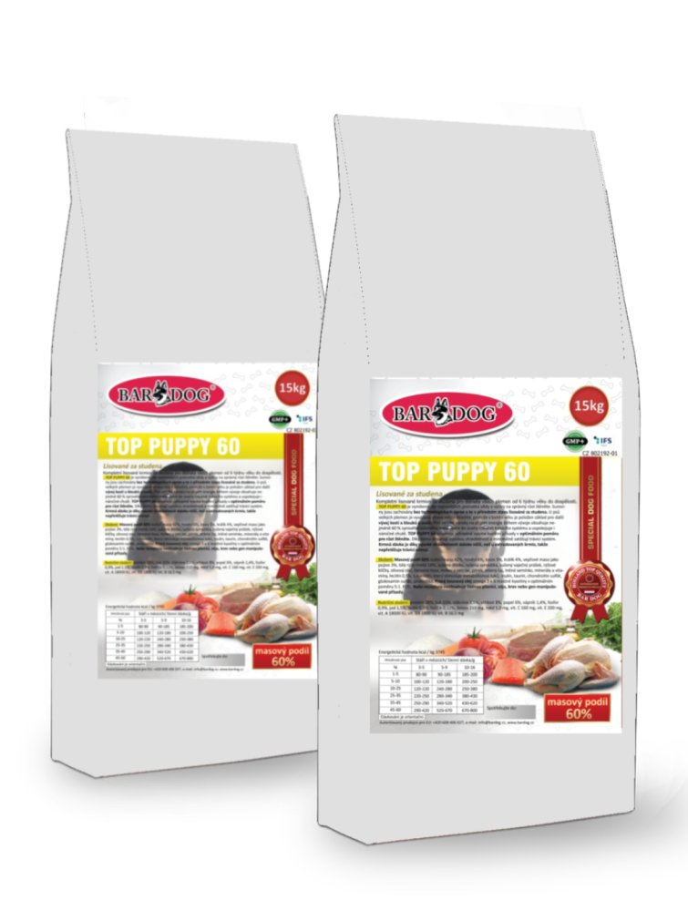 Bardog Lisované granule za studena Top Puppy 60 - 15 kg 30 kg