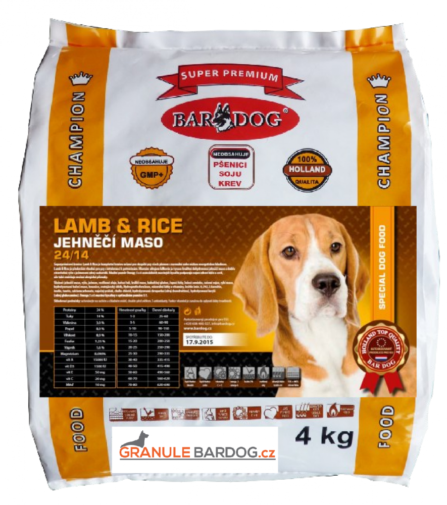 Bardog Super prémiové granule Lamb rice 24/14 4 kg