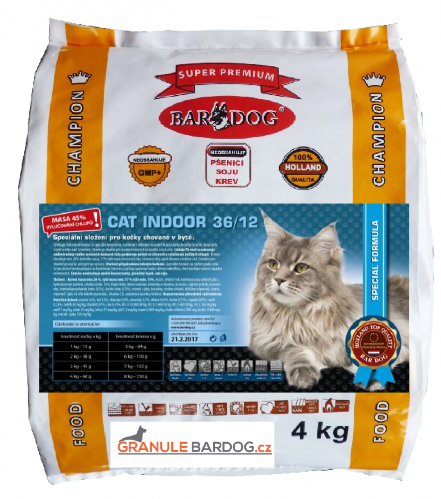 Bardog Krmivo pro kočky Cat Indoor 36/12 4 kg